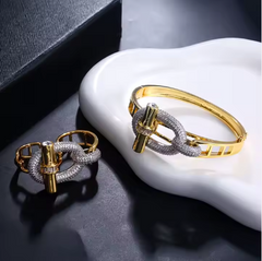 Éclat Captif – Set Bracelet & Bague Cadenas Bicolore