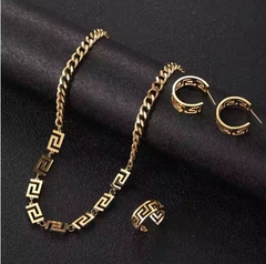 Élégance Mythique – Parure Greca Dorée en Acier Inoxydable Waterproof