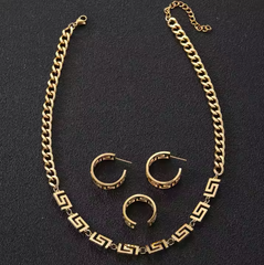 Élégance Mythique – Parure Greca Dorée en Acier Inoxydable Waterproof