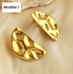 "Lumière Sculptée – Boucles d'Oreilles Concave-Convexe en Or 18K"