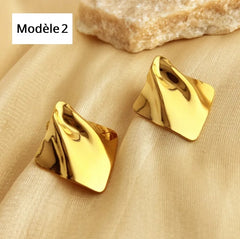 "Lumière Sculptée – Boucles d'Oreilles Concave-Convexe en Or 18K"