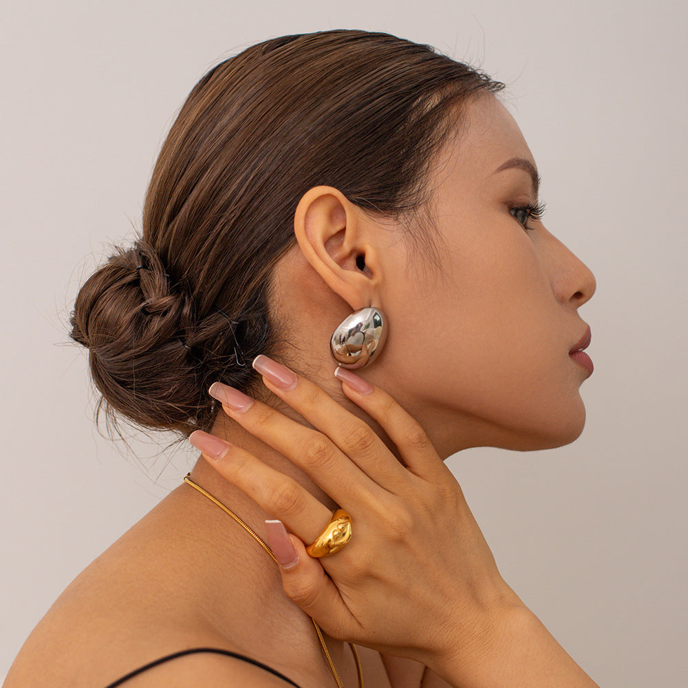 "Haricot d’Or – Boucles d’Oreilles Rondes Brillantes en Acier Inoxydable 18K"