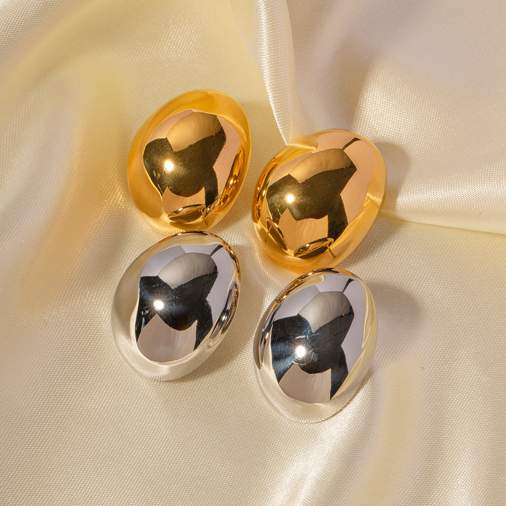 "Haricot d’Or – Boucles d’Oreilles Rondes Brillantes en Acier Inoxydable 18K"