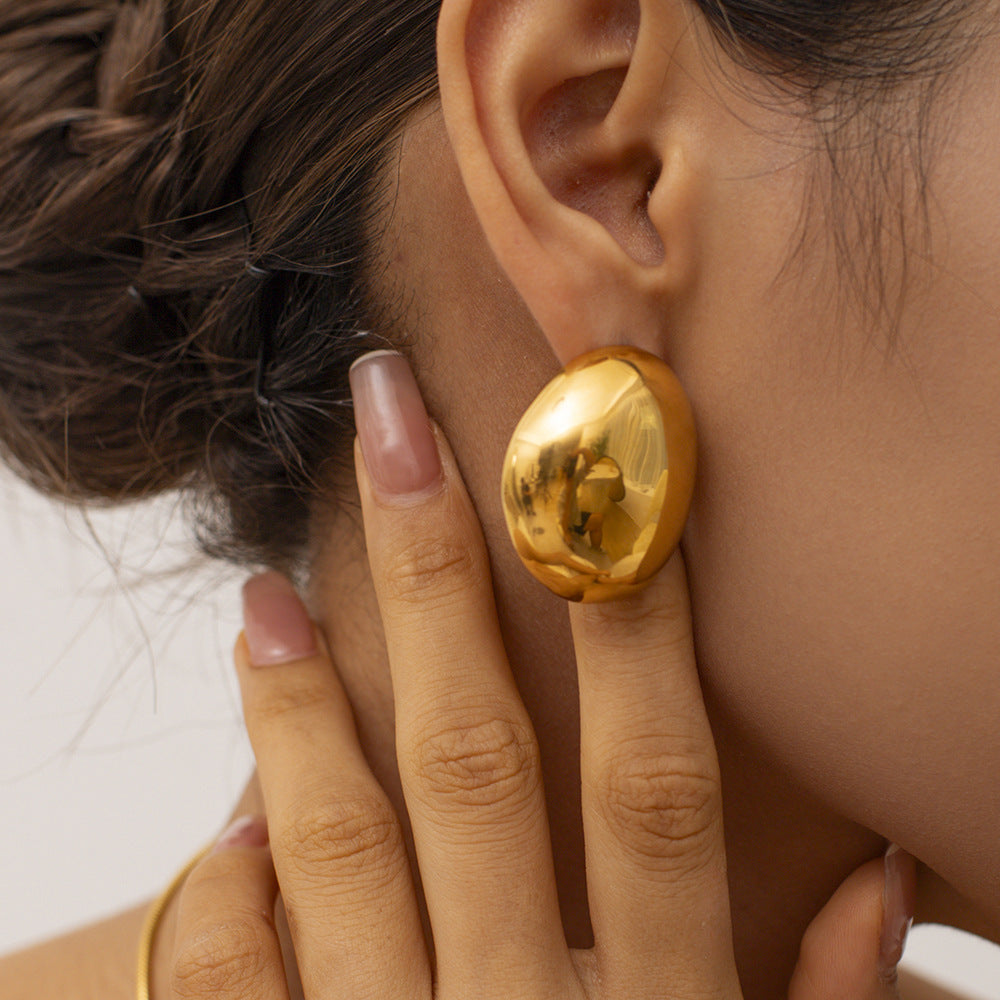 "Haricot d’Or – Boucles d’Oreilles Rondes Brillantes en Acier Inoxydable 18K"