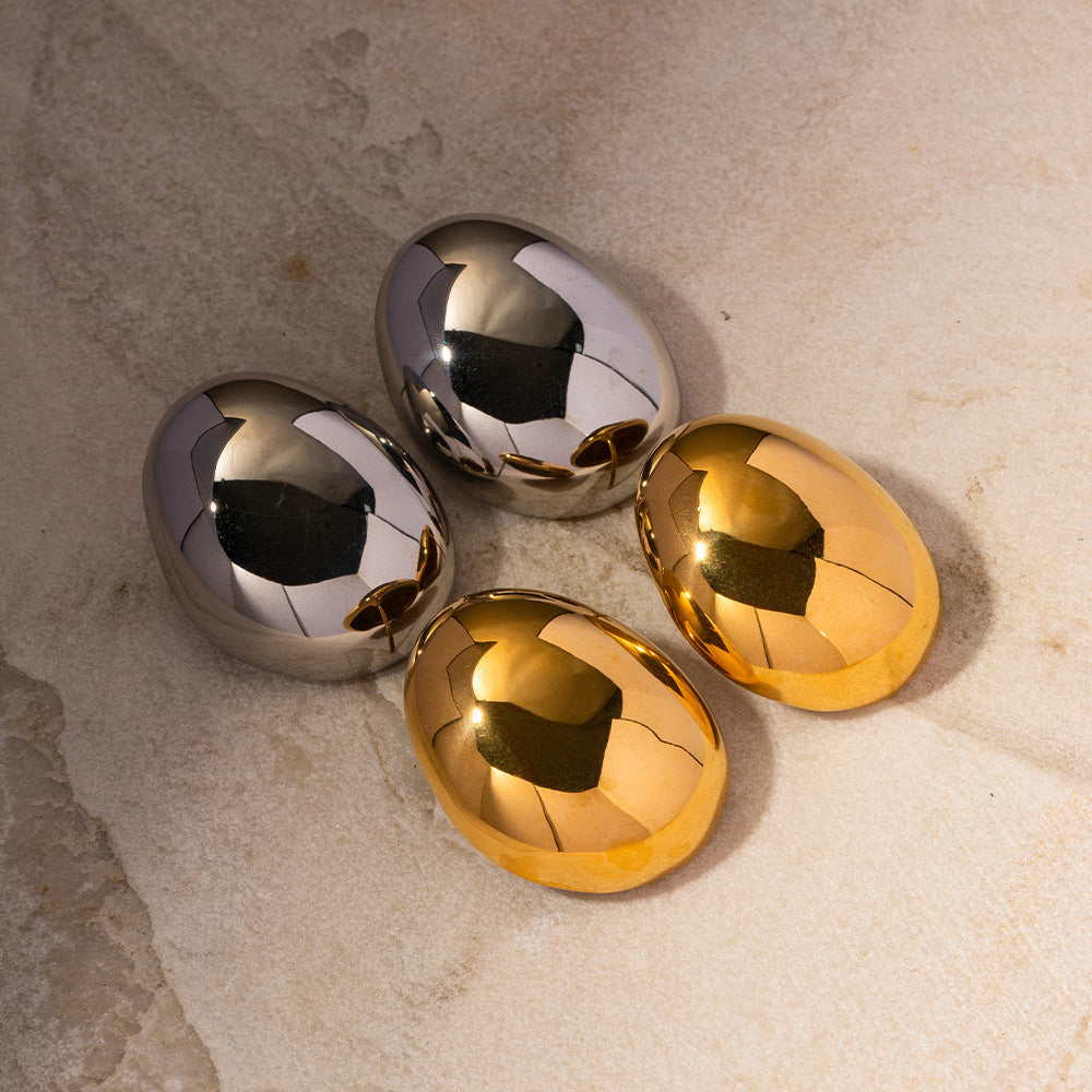 "Haricot d’Or – Boucles d’Oreilles Rondes Brillantes en Acier Inoxydable 18K"